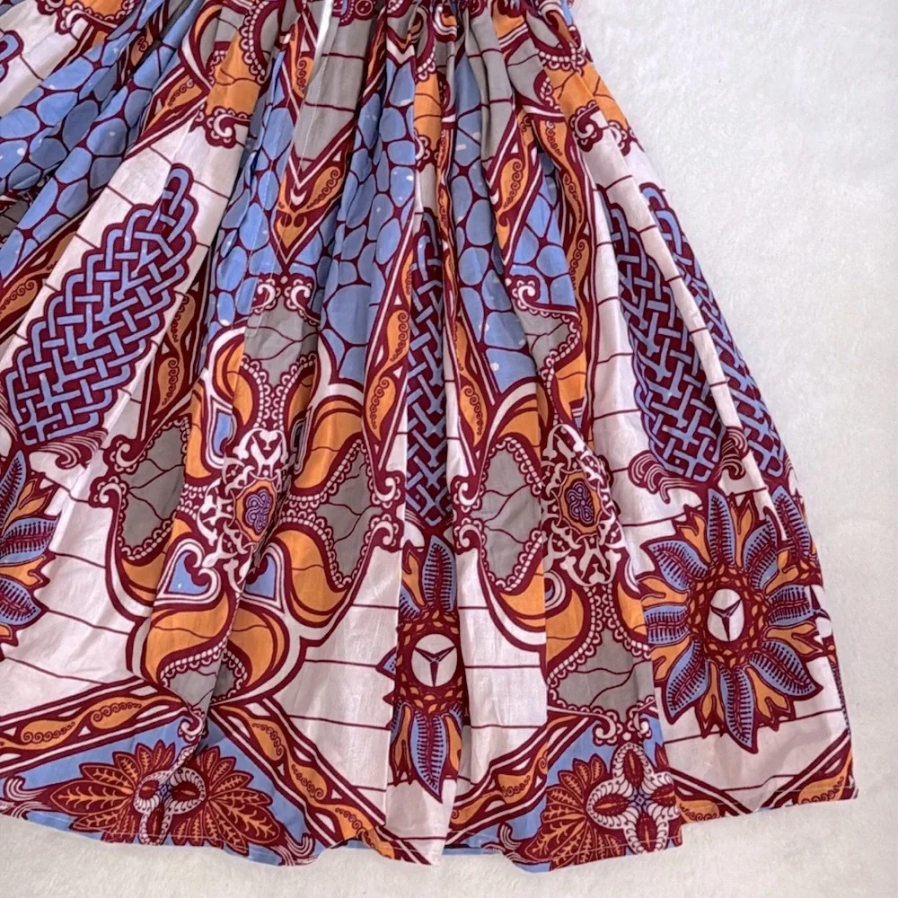 Grass-fields | African Print Sleeveless Full Skirt Mini Dress with Pockets (M) - Picture 14 of 16